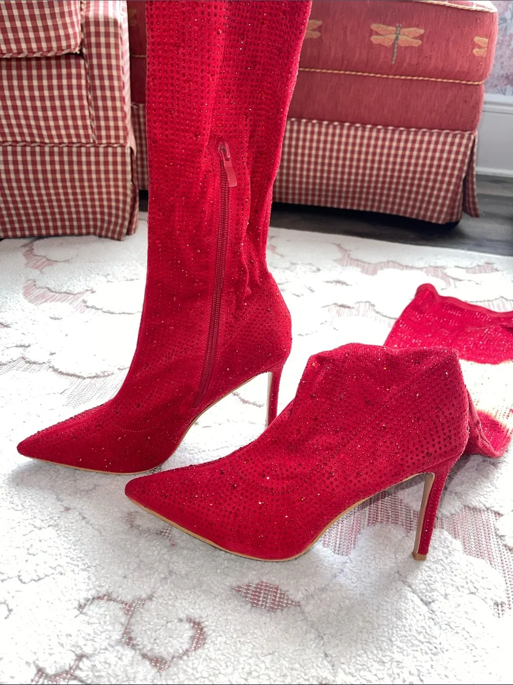 Windsor Red Over-the-Knee Sparkle Stiletto Boots